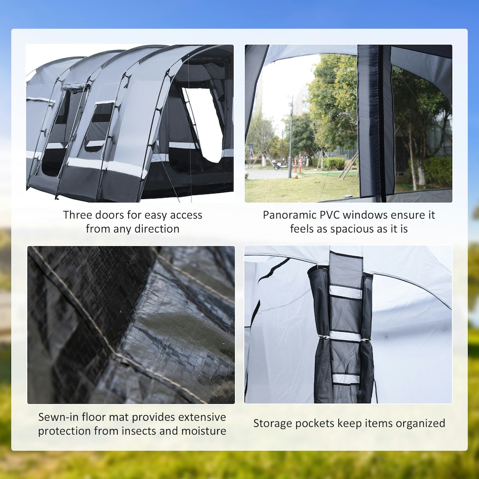image 1 of Outsunny 8-Person Camping Tent Tunnel Design with 4 Large Windows