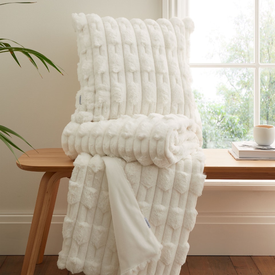image 1 of Bianca So Soft Carved Faux Fur Blanket Throw | Cream