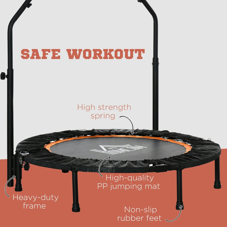 image 1 of HOMCOM 40" Foldable Mini Fitness Trampoline w/ Foam Handle, Orange