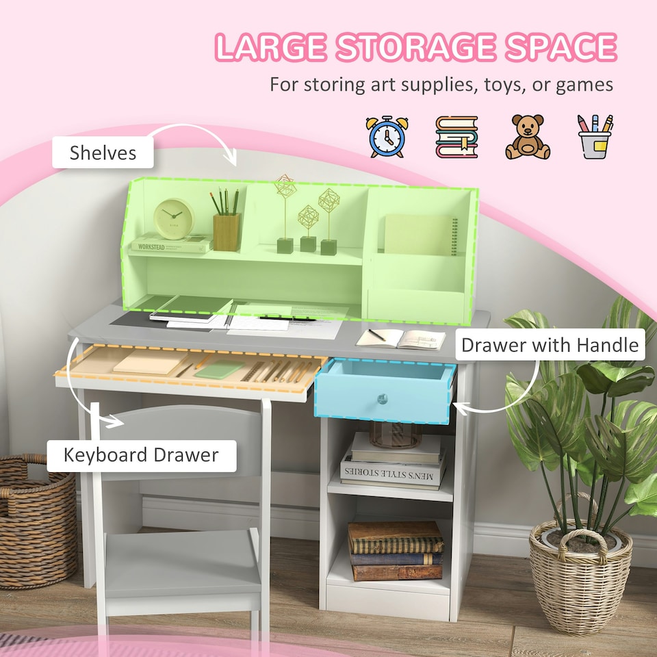 image 1 of ZONEKIZ Kids Desk and Chair Set with Storage, for Ages 5-8 Years