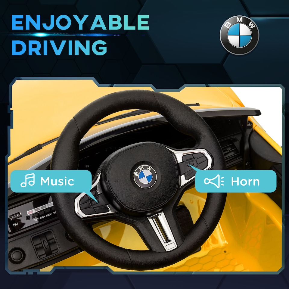 image 1 of AIYAPLAY BMW M4 Licensed Electric Car for Kids, 12V Kids Electric Ride on with Remote Control, Suspension, Music, Horn, LED Lights, for Ages 3-5 Years, Yellow