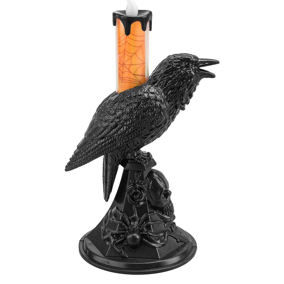 image 1 of PMS Flameless Halloween Crow Candle, Orange - 20.3 x 10 cm