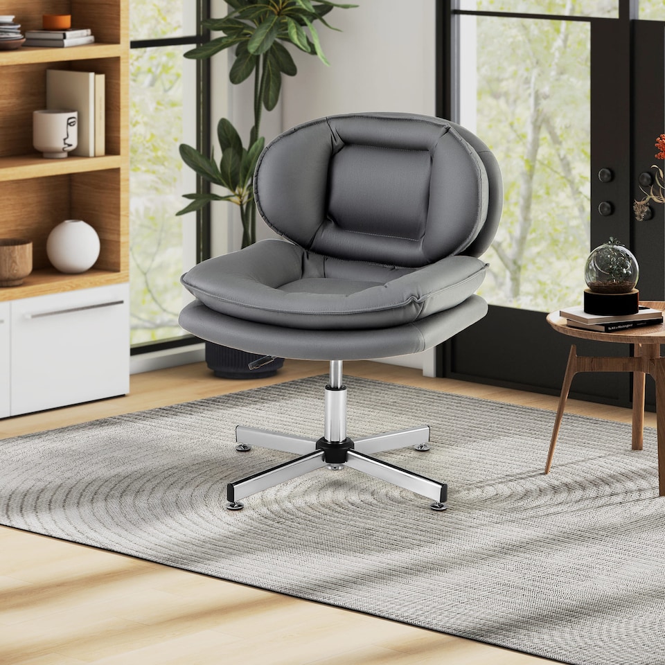 image 1 of COSTWAY Home Office Chair Swivel Desk Chair Height Adjustable Task Vanity Chair-Grey