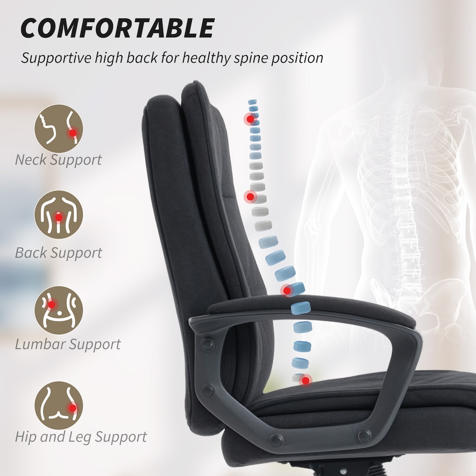 image 1 of HOMCOM Office Chair, Computer Desk Chair with Dual-Layer Padding, Black