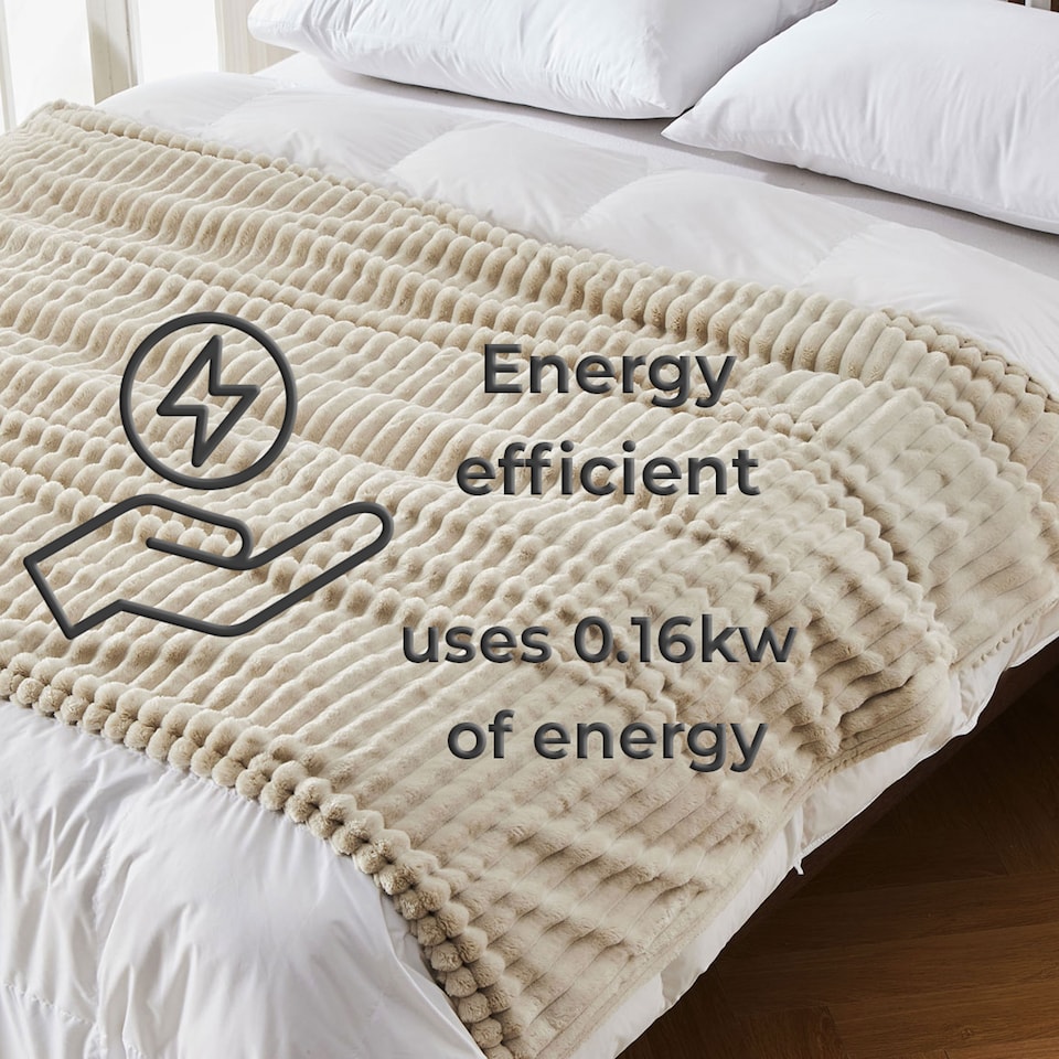 image 1 of Neo Electric Blanket Heated Fleece Overblanket Throw Machine Washable Remote Timer Control Heat Settings