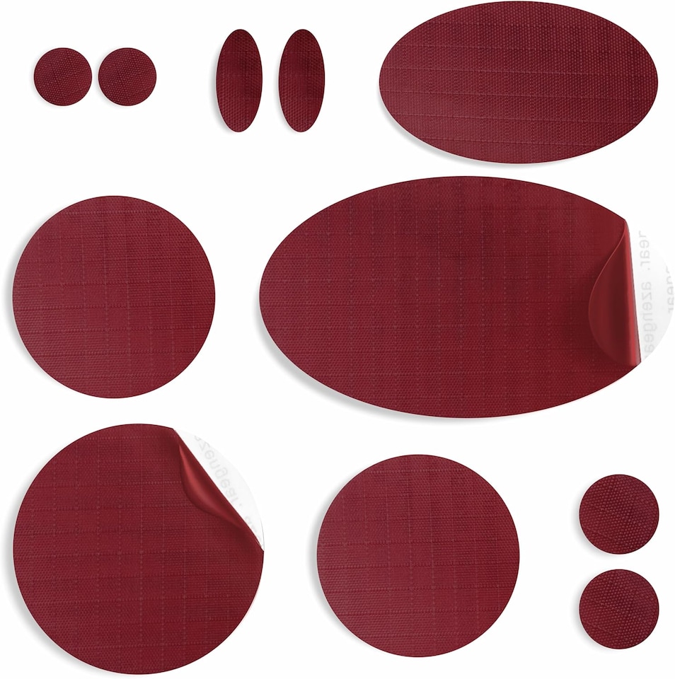 image 1 of aZengear Repair Patches for Jackets, Tent, Shoe, Gear - Waterproof, Self-Adhesive, Tear-Cold-Heat-Resistant (11 Pieces, Burgundy)