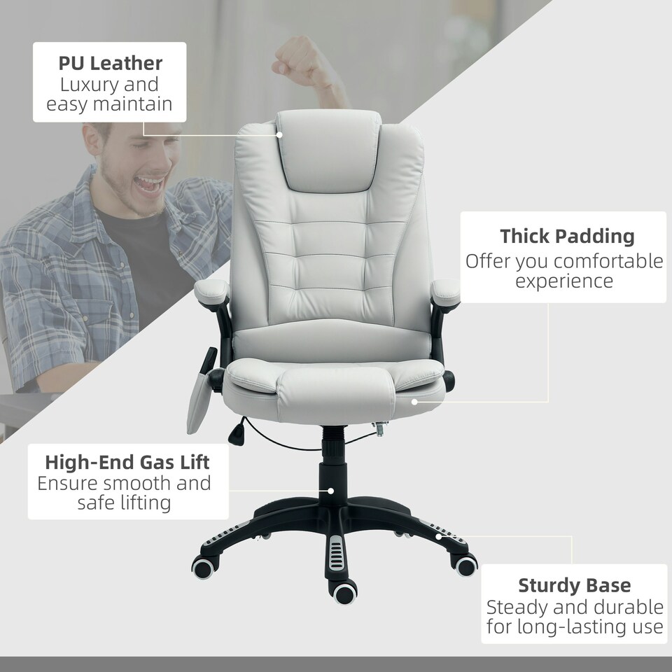 image 1 of HOMCOM Heated Vibrating Massage Chair with Reclining Function, Light Grey