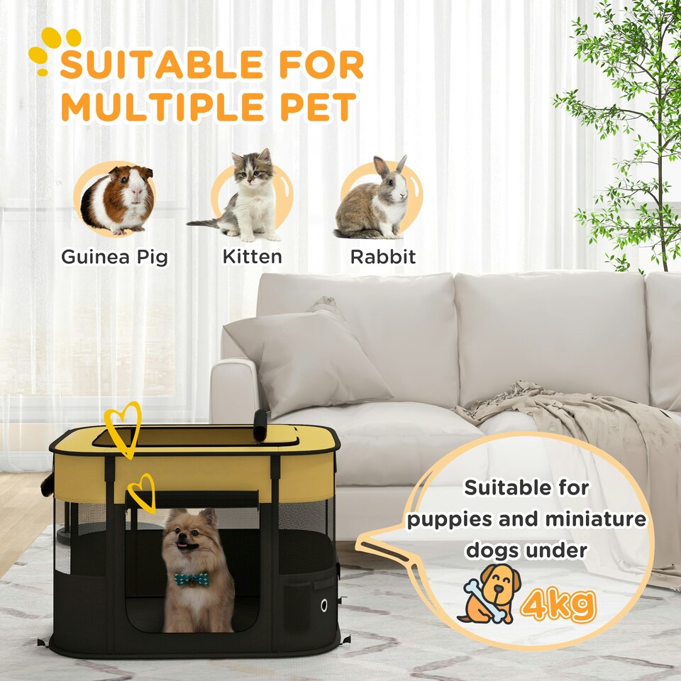 image 1 of PawHut Portable Dog Pen for Puppies, Rabbits, Kittens, Guinea Pigs - Yellow