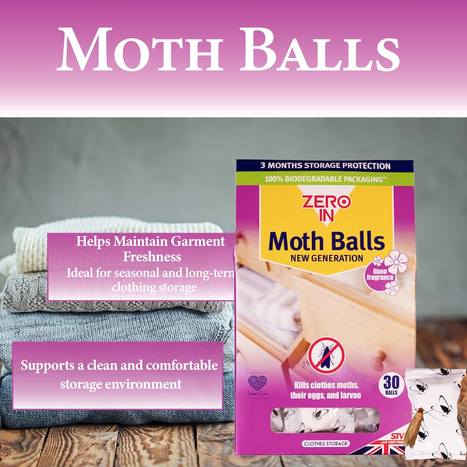 image 1 of Zero In 30 Pack Fabric Protection Balls for Wardrobe Drawer Storage Freshness Odor Control Long Lasting Cloth Freshener