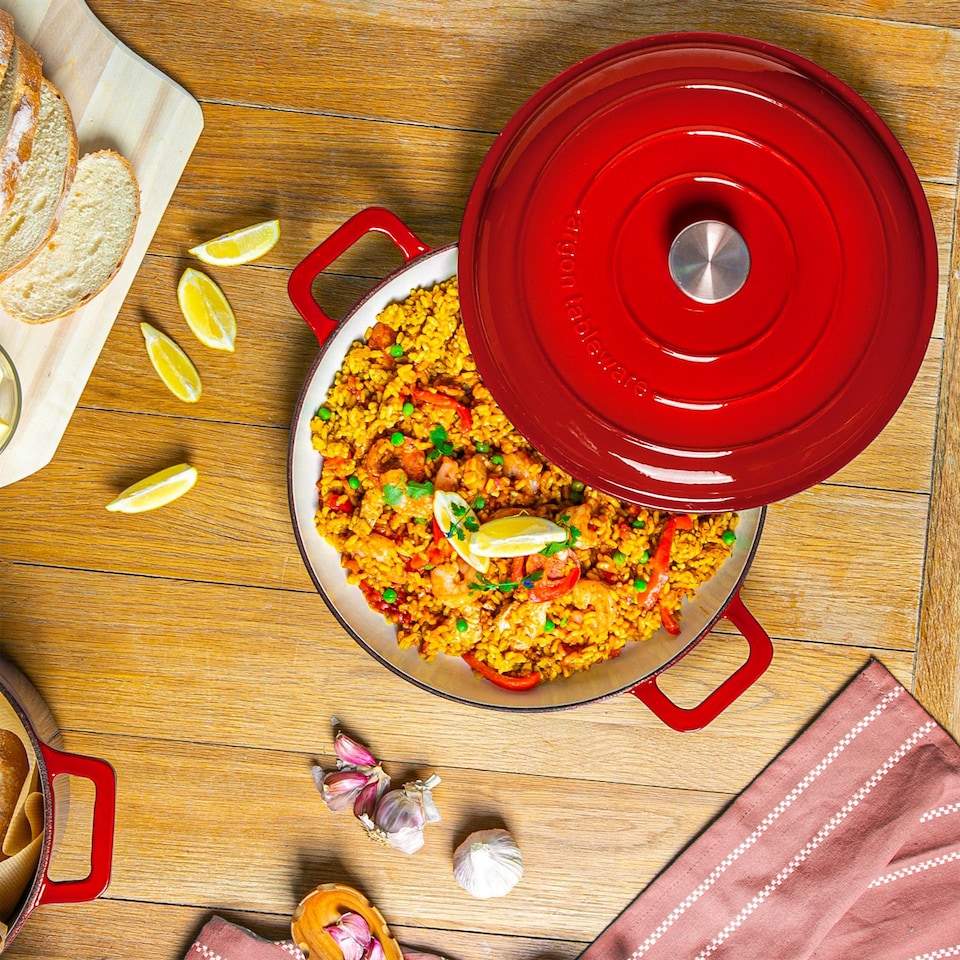 image 1 of Argon Tableware Shallow Cast Iron Casserole Dish - 2.3L - Red Ombre | Red | Red Ombre | 1