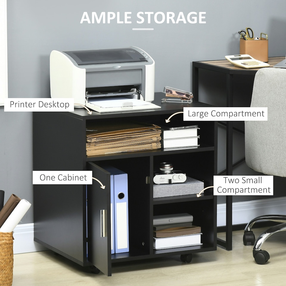 image 1 of HOMCOM Multi-Storage Printer Unit Office Organisation w/ 5 Compartments Black