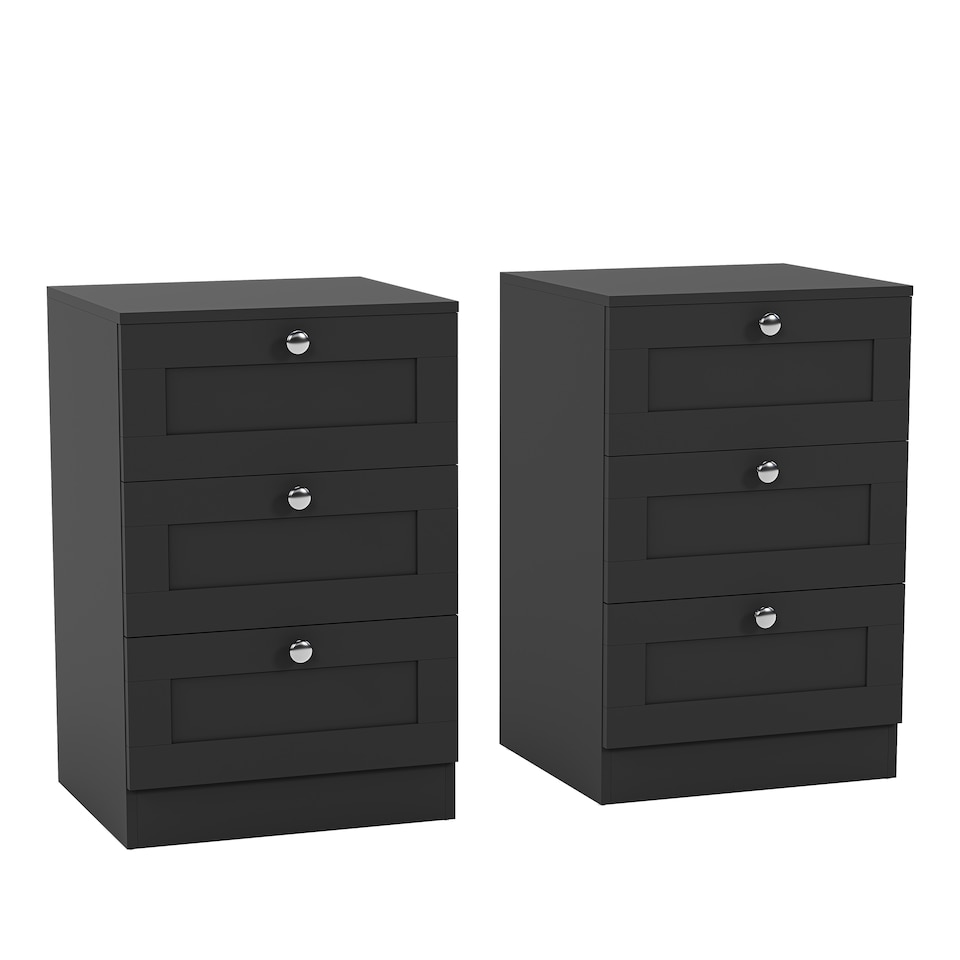 image 1 of Vida Designs Altino 4 Piece Bedroom Set (2x 3 Drawer Bedside, 5 Drawer Chest, 3 Door 2 Drawer Wardrobe), Black