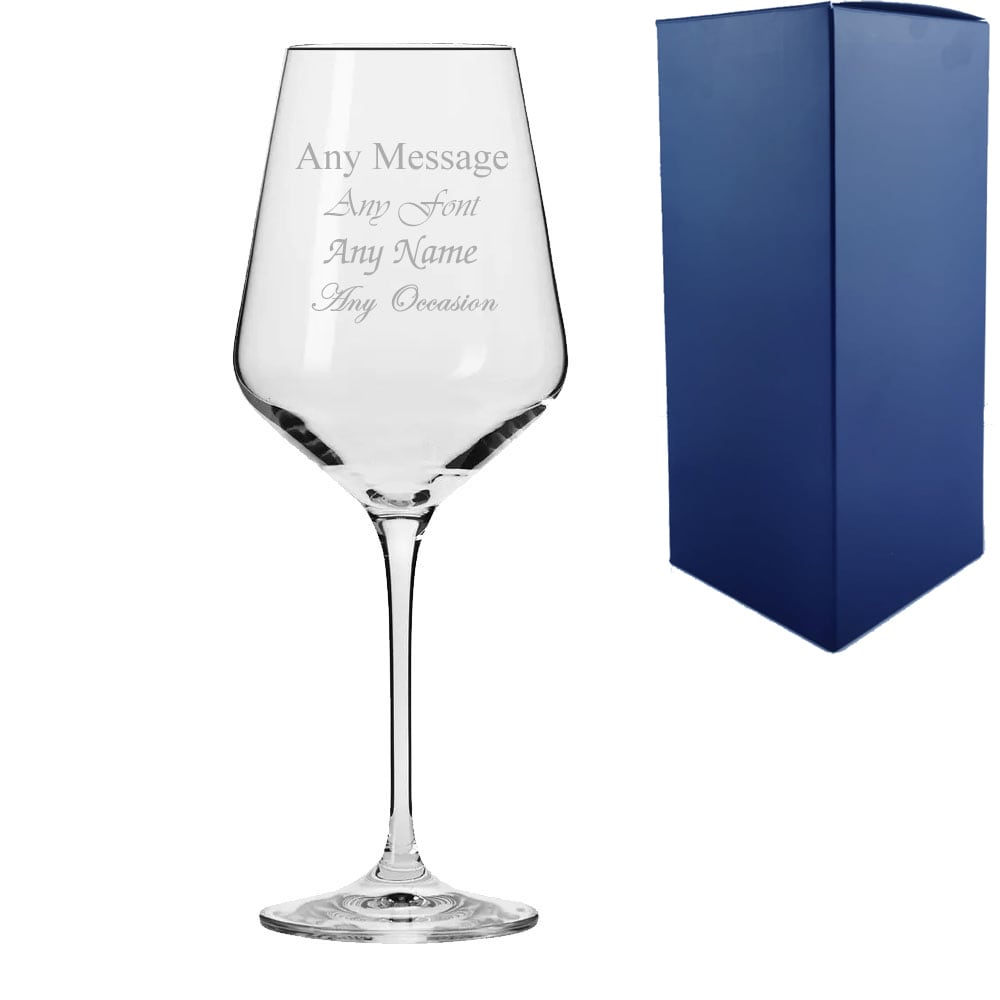 Uniqueful Personalised Engraved 390ml Infinity Red Wine Glass Birthday Gift Box in Clear