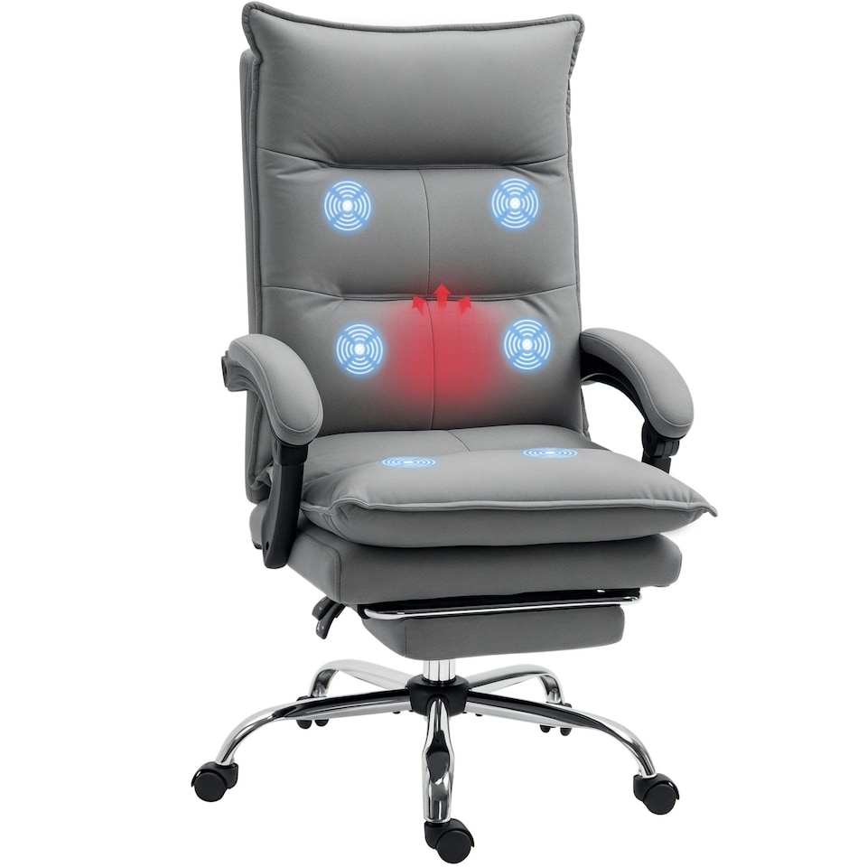 image 1 of Vinsetto Microfibre Vibration Massage Office Chair with Footrest, Heat, Grey