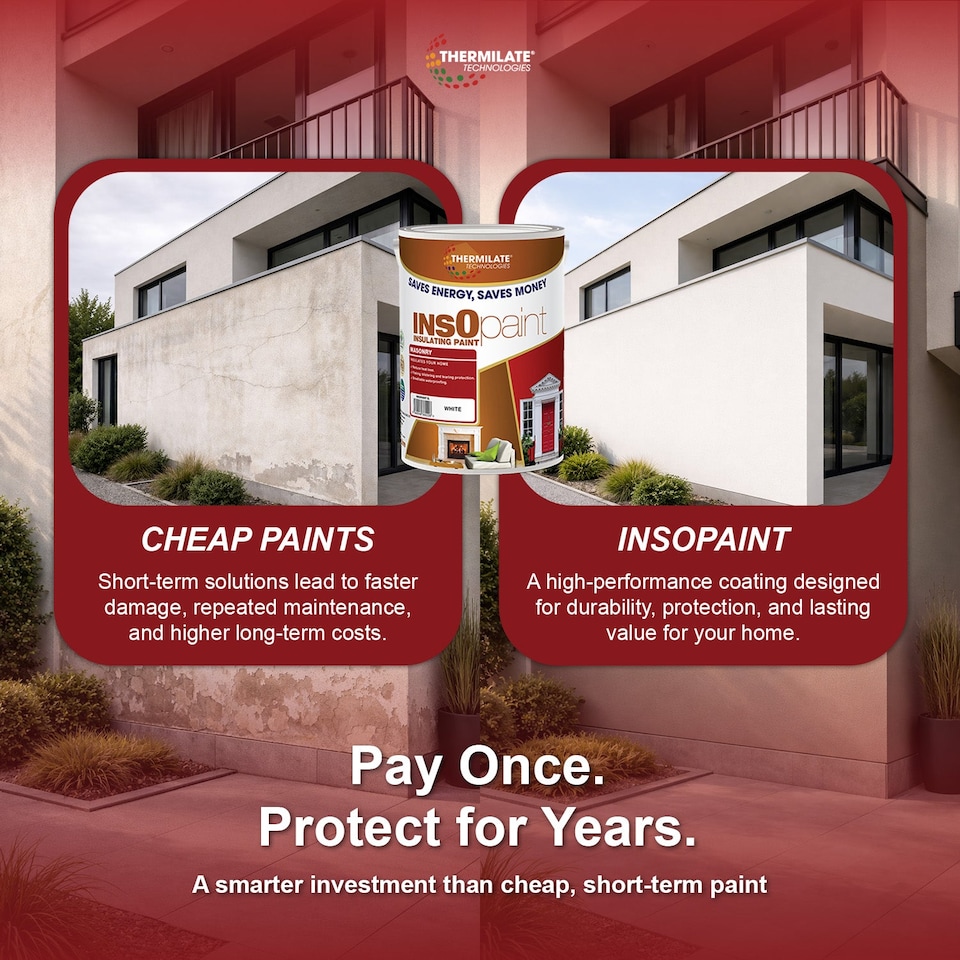 image 1 of InsOpaint Exterior Masonry Paint - Heat Reflecting, Insulating & Weatherproof Exterior Wall Protection - Matchstick - 5L
