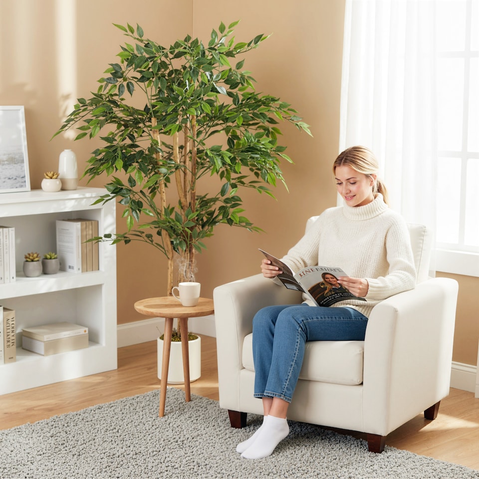 image 1 of HOMCOM 150cm Artificial Ficus Tree, Faux Plant for Home Decor
