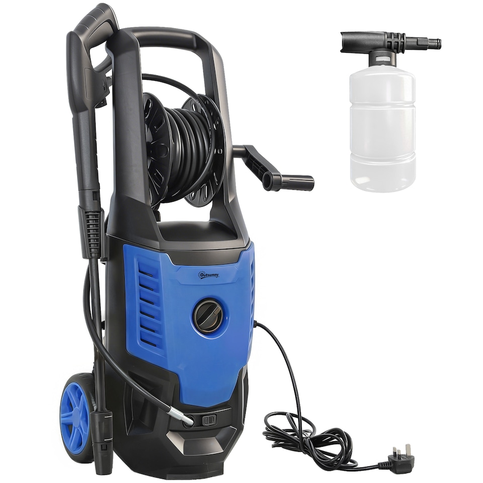 image 1 of Outsunny 2200W Power Washer 170 Bar Pressure with Adjustable Nozzle | Blue | Blue | 32W x 32D x 80H cm