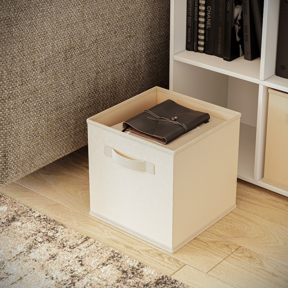 image 1 of Wide 7-Cube Bookcase With Drawers | Brown | Oak & Cream | 1