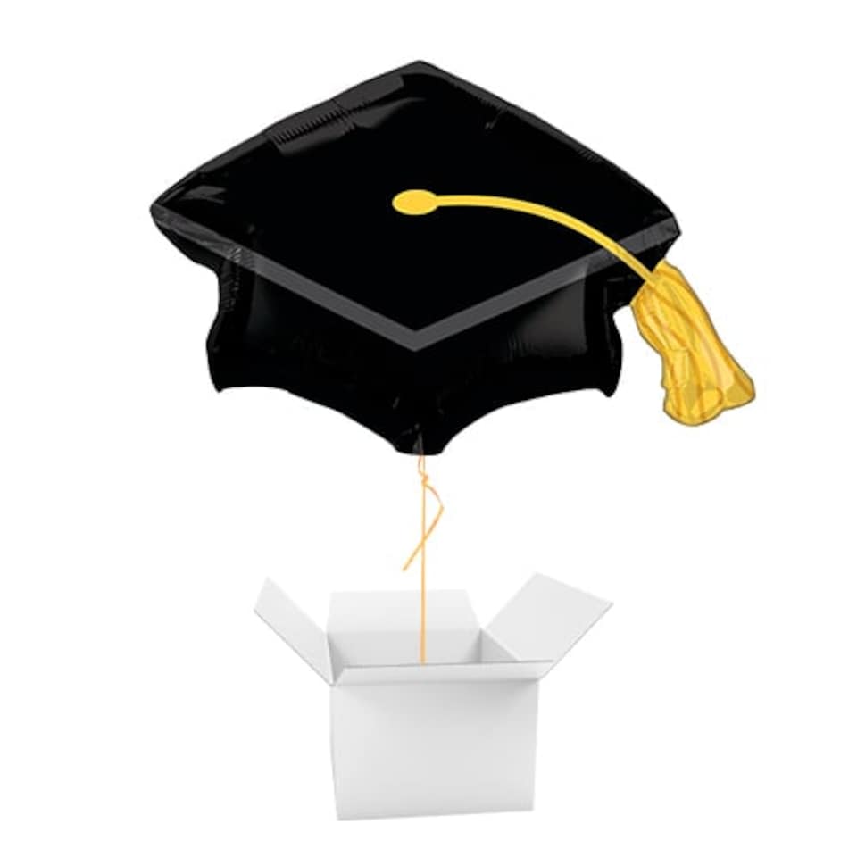 Black Grad Cap Graduation Helium Foil Giant Balloon - Inflated Balloon in a Box