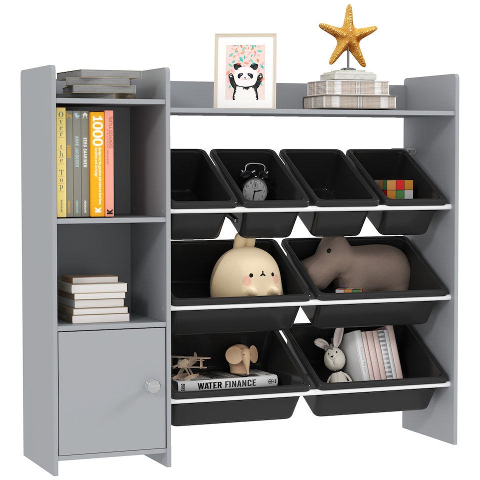 image 1 of AIYAPLAY Toy Storage Unit with 8 Removable Bins, Storage Shelves, Cabinet
