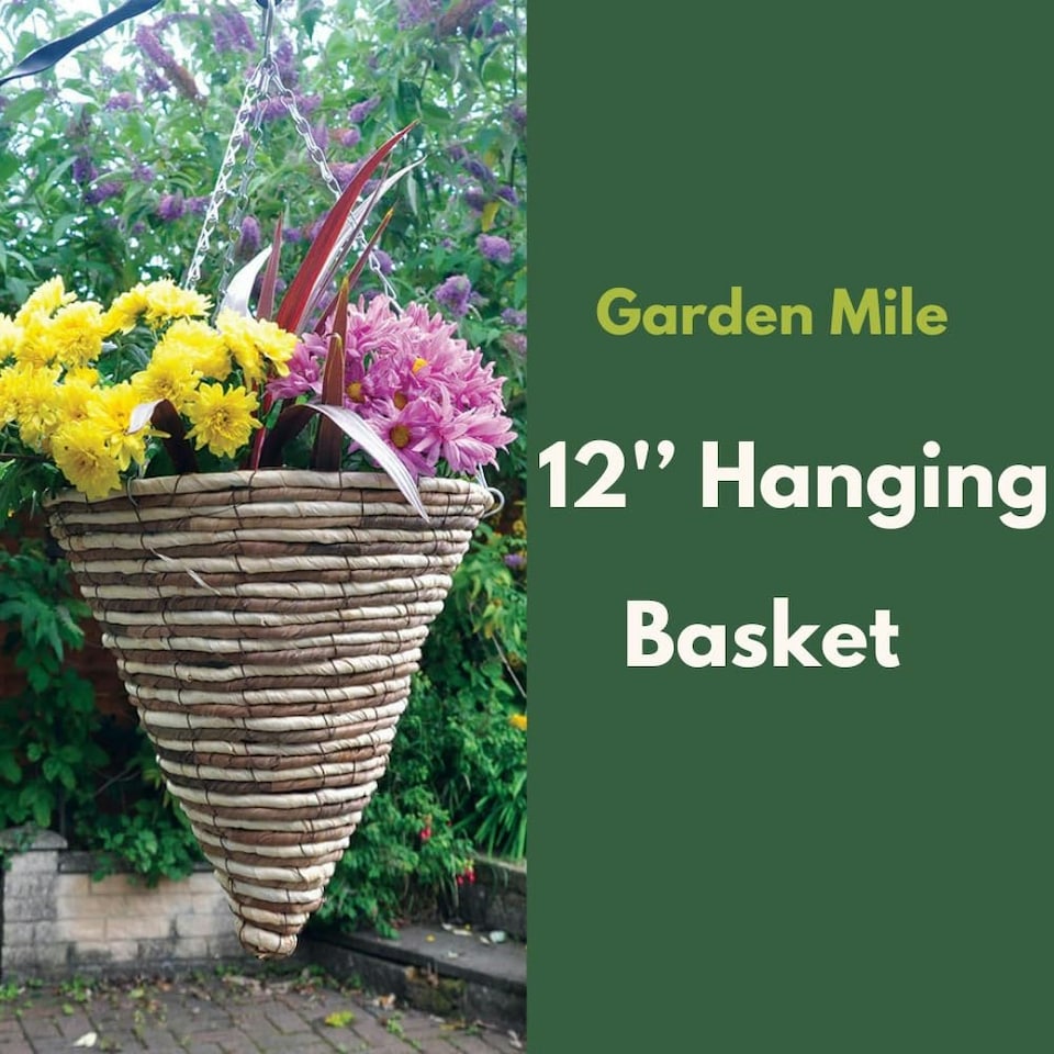 image 1 of Marco Paul Beige Rattan Cone Hanging Basket 12" Brown