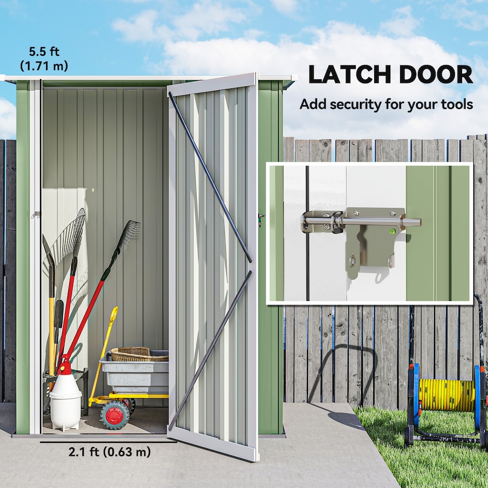image 1 of Outsunny 5ft x 3ft Garden Storage Shed, Outdoor Metal Shed with Sloped Roof, Lockable Door for Tools, Equipment, Light Green