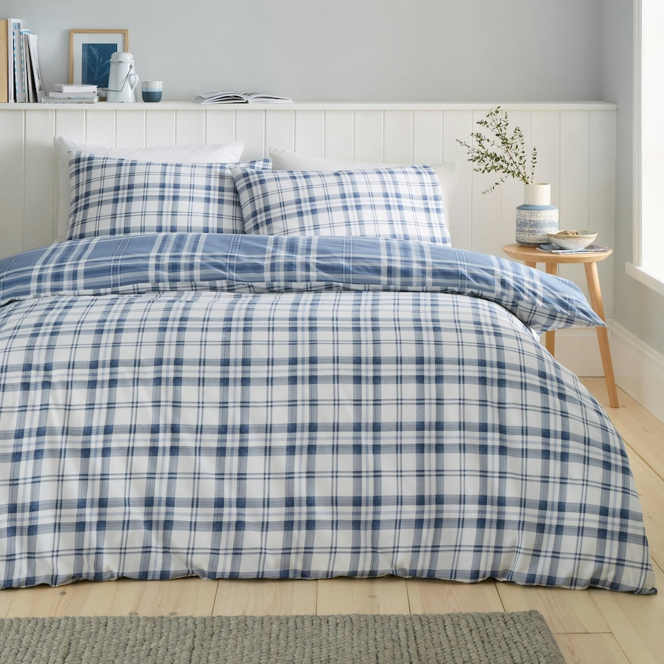 image 1 of Catherine Lansfield Kelso Check Reversible Duvet Cover Set Blue Blue | King
