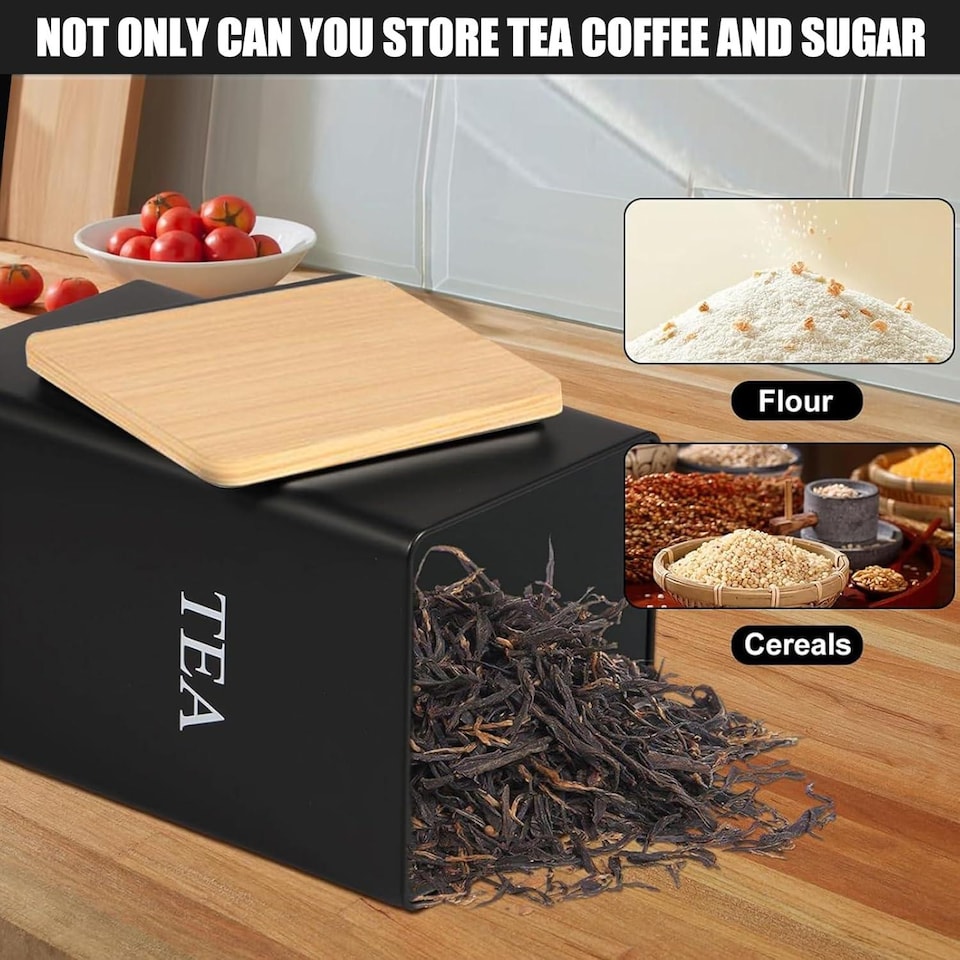 image 1 of MantraRaj Set of 3 Tea, Coffee & Sugar Canister Storage Jar Container Set With Bamboo Lid