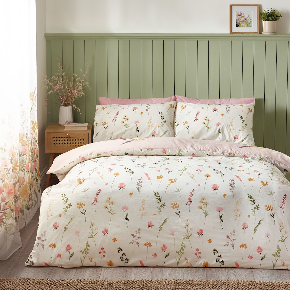 image 1 of Countryside Floral Reversible Duvet Cover Set | Pink | King