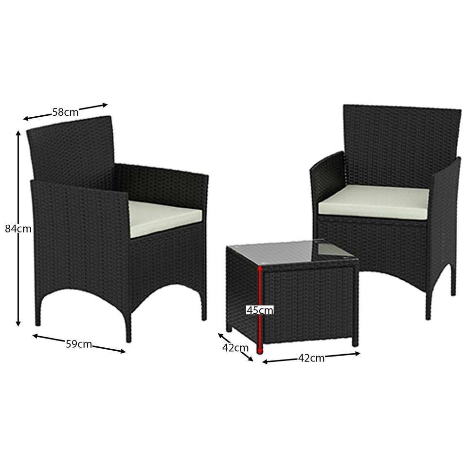 image 1 of Garden Vida Bali 2 Seater Rattan Set Chair Coffee Table Outdoor Garden Furniture, Black