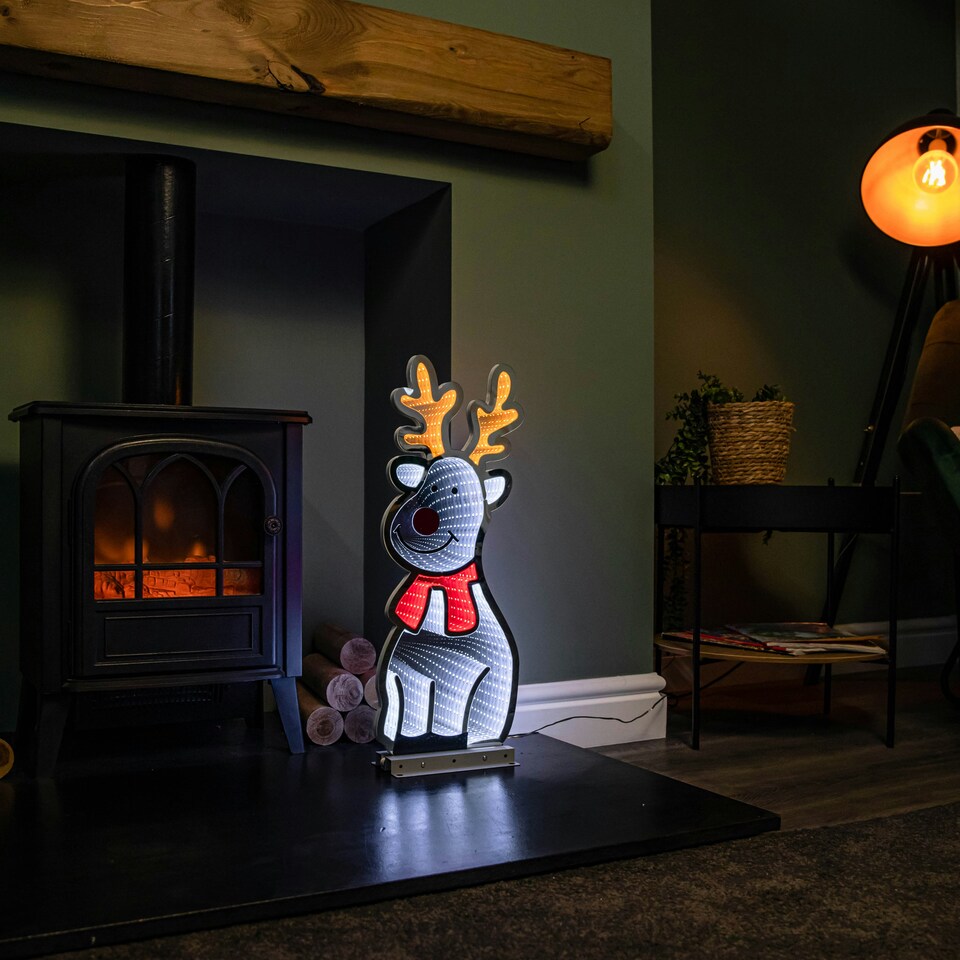 image 1 of 60cm Infinity Standing Christmas Reindeer with Metal Base, White and Red LEDs