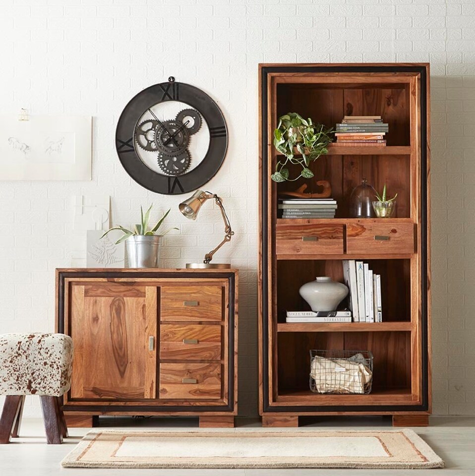 image 1 of Jockey Sheesham Large Wide Bookcase | Brown