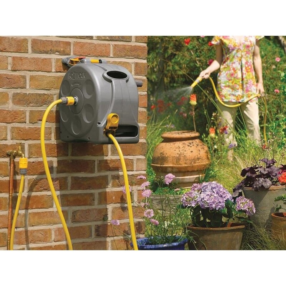 image 1 of Hozelock 2415 25m 2-in-1 Compact Hose Reel + 25m Of Starter Hose - Multi Colour - One Size | Multi