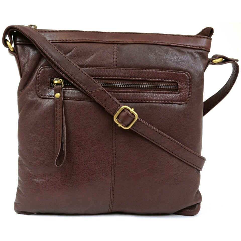 image 1 of Butter Soft Premium Leather Cross Body Bag, Adjustable Shoulder Strap Brown | Ox Brown