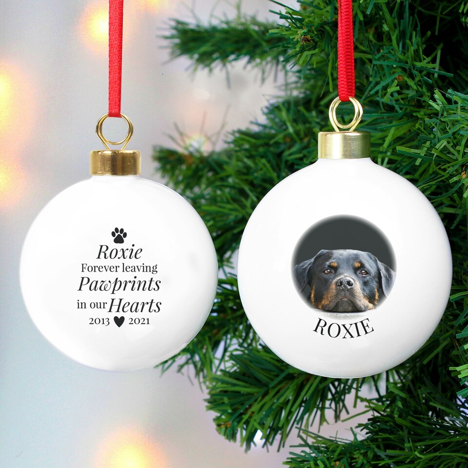 image 1 of Personalised Paw Print Memorial Photo Upload Bauble