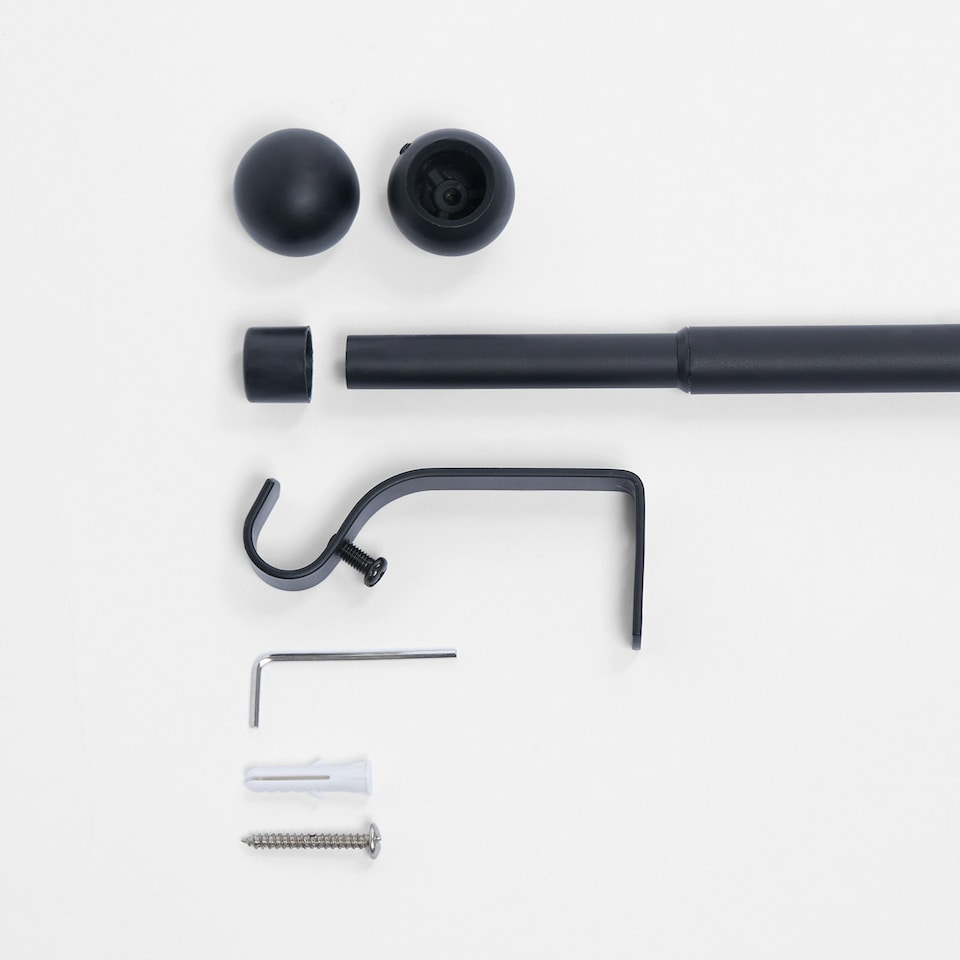 image 1 of OHS Extendable Metal Finial Ball Ends Wall Mounted Rod Fittings Curtain Pole - Black | Black