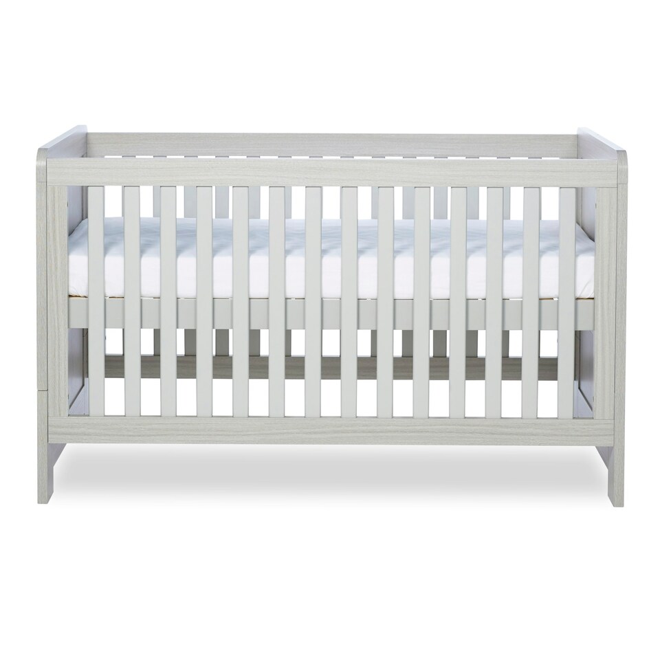 image 1 of Pembrey Cot Bed & Fibre Mattress - Convertible Baby Bed, Adjustable Mattress Base, Suitable from Birth to 4 Years (Ash Grey)
