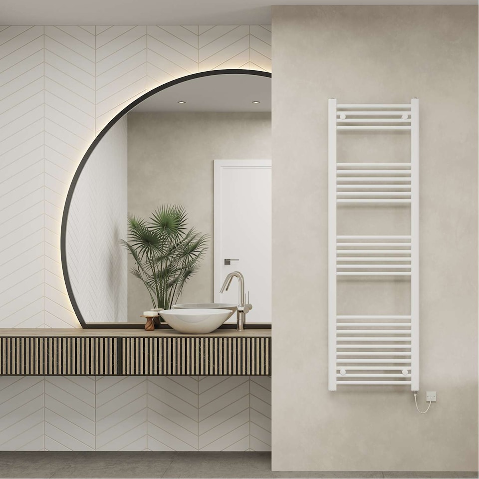 image 1 of Zennor Straight Electric Towel Rail Standard Heated Bathroom Radiator - White (H) 1600mm x (W) 500mm - 600W