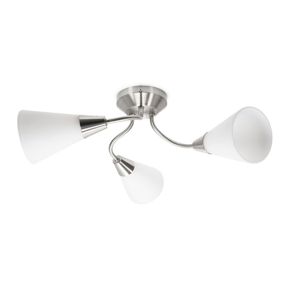 image 1 of ValueLights Kristina 3 Way Silver Curved Metal Flush Ceiling Light with Frosted White Shades