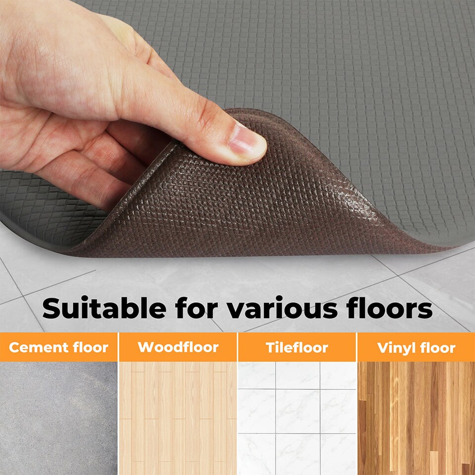 image 1 of Marlow 2PC Kitchen Mat Grey Non-Slip Woven Rubber Absorbent Runner | Grey | Grey | One Size