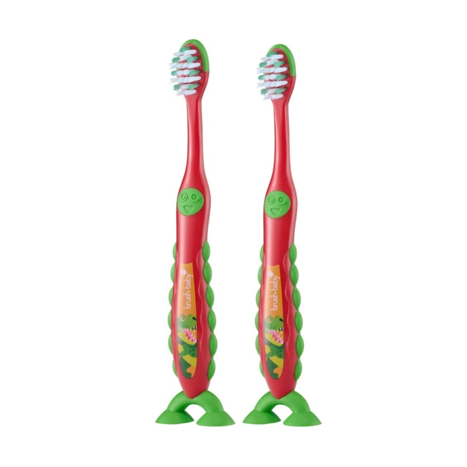 image 1 of Brush Baby Dinosaur FlossBrush™ Bristles Toothbrushes Double Pack (3-6 Years)