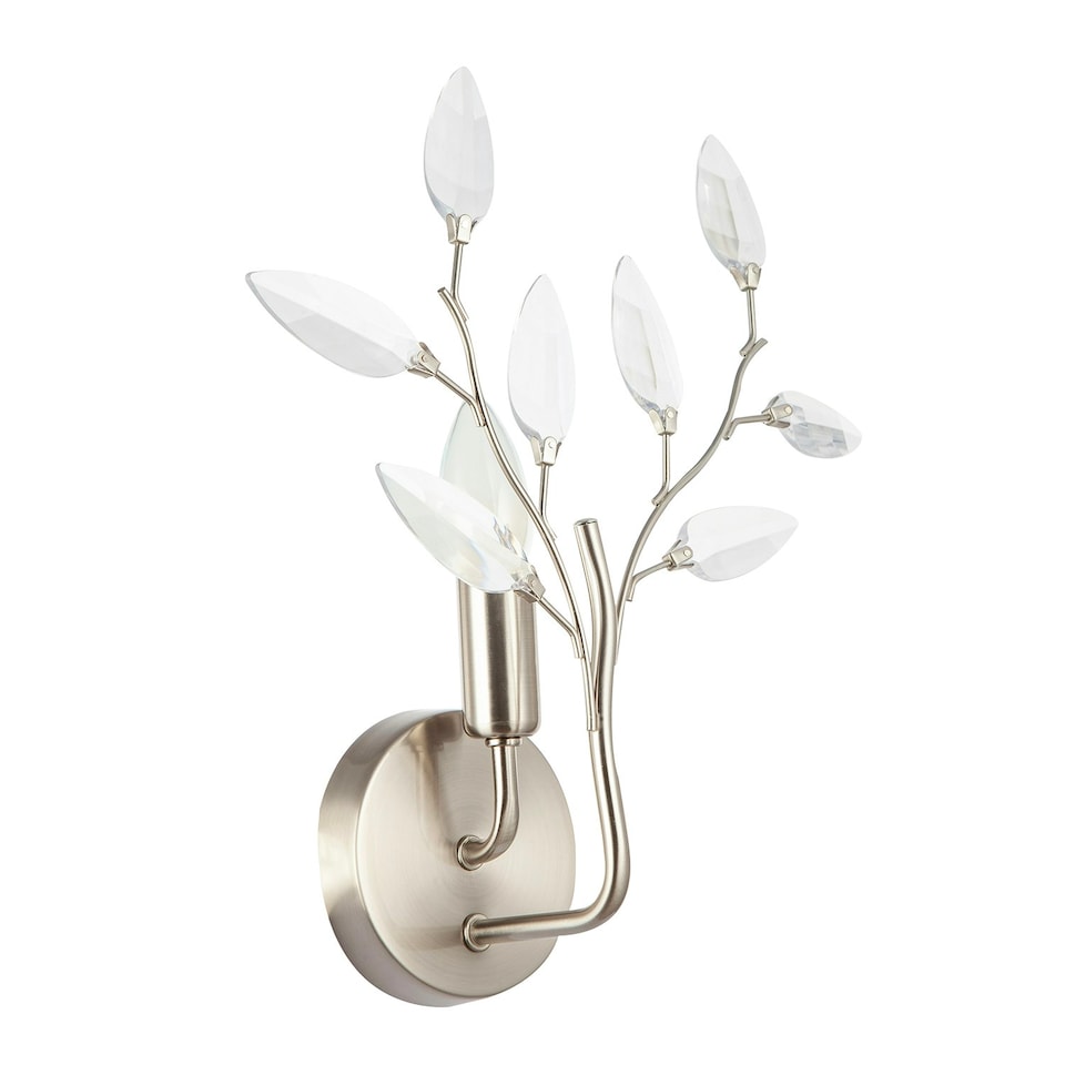 image 1 of Modern Birch Satin Nickel Plated Wall Light Fixture with Clear Acrylic Leaves