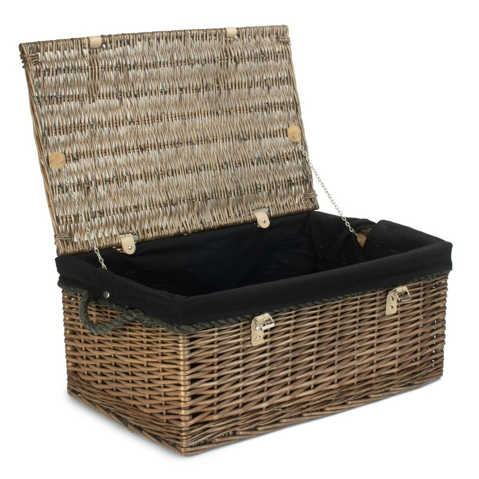 image 1 of 62cm Antique Wash Picnic Basket Cotton Lining Grey | Grey | One Size