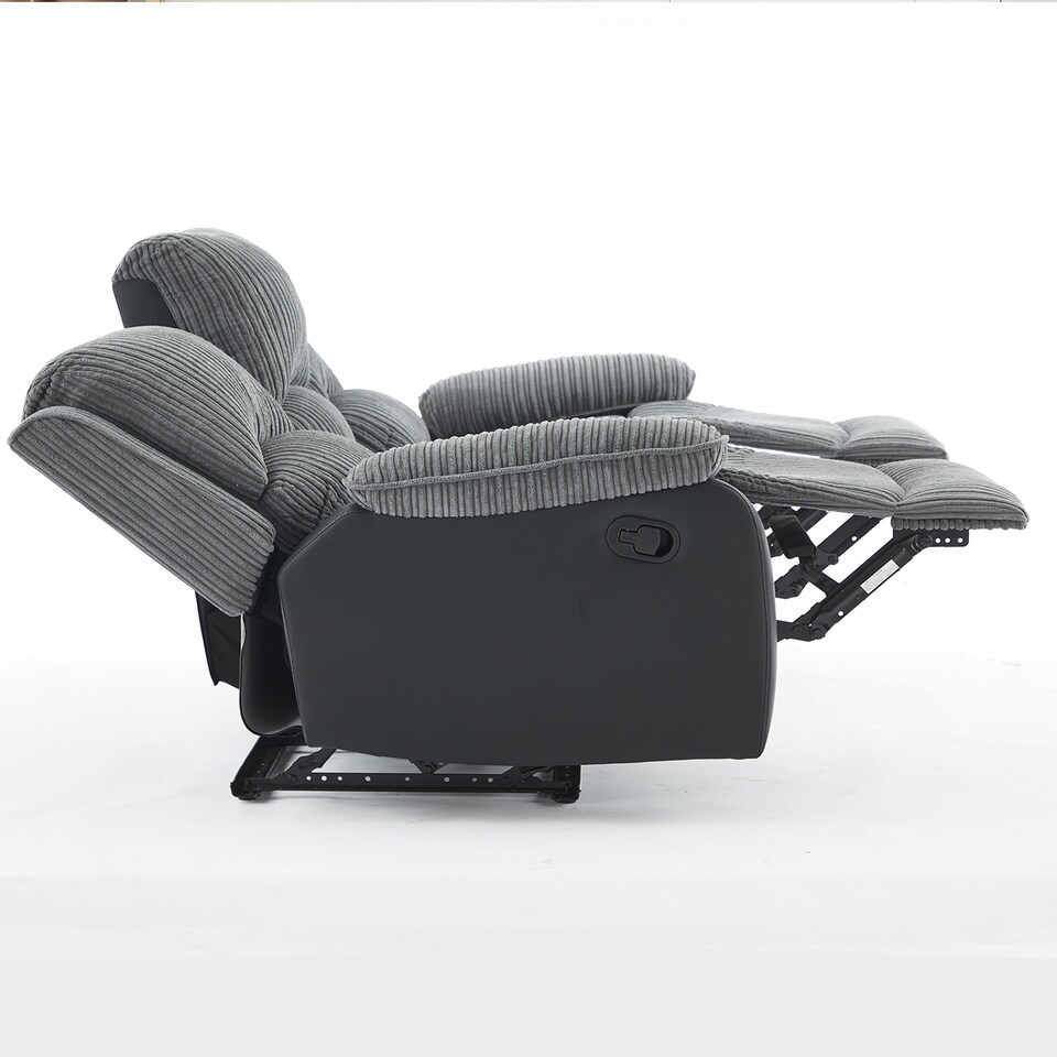 image 1 of Manual Reclining Sofa, Jumbo Cord Fabric Recliner 3 Seater Armchair - 3 Seater