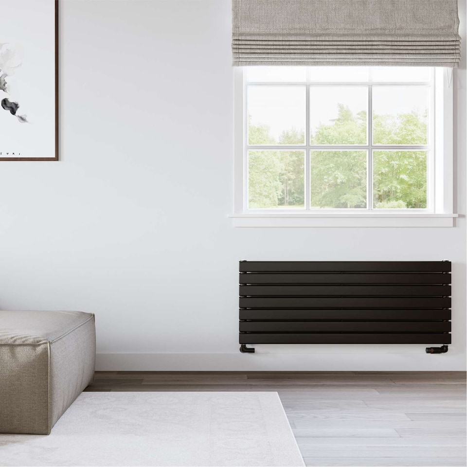 image 1 of Typhoon Axis Horizontal Double Panel Bathroom Radiator - Black (H) 476mm x (W) 1200mm