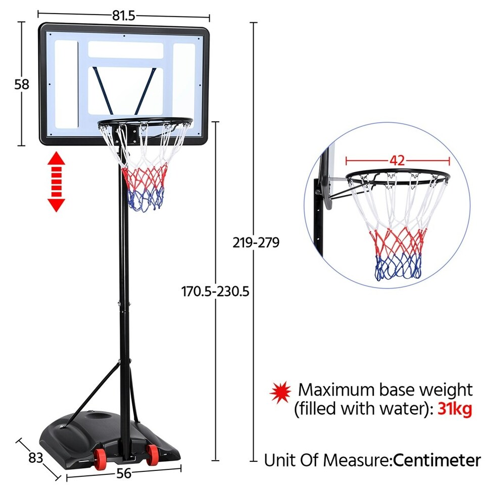 image 1 of Yaheetech 2.19-2.79M Height-Adjustable Basketball Hoop System Black