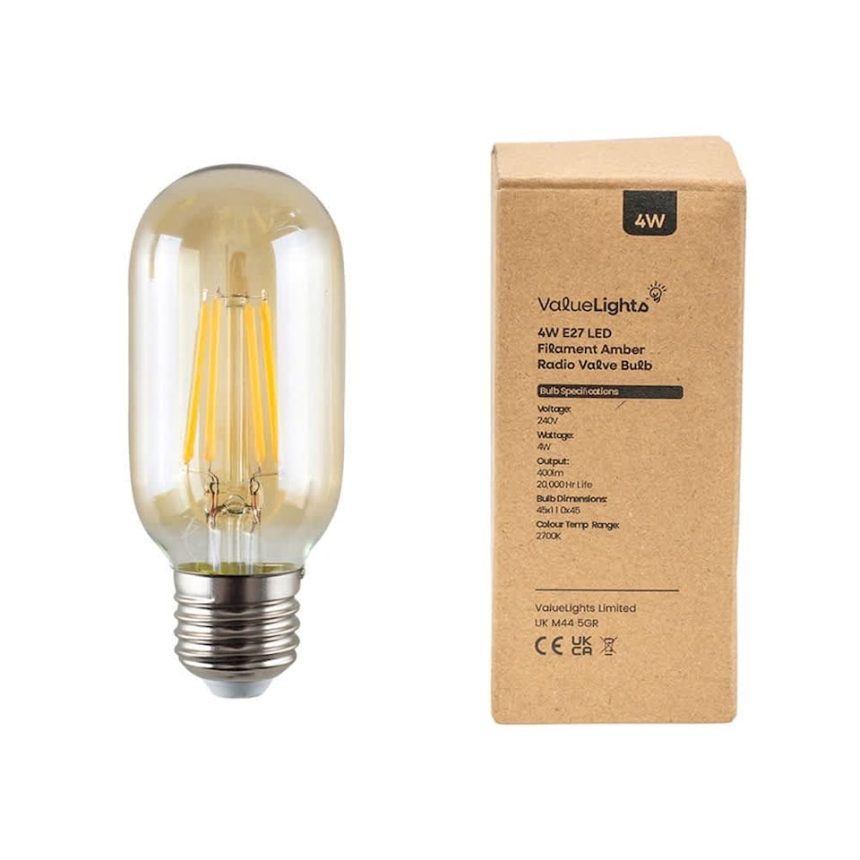 image 1 of ValueLights 1 Filament E27 Amber Glass Radio Valve Light Bulb | Clear