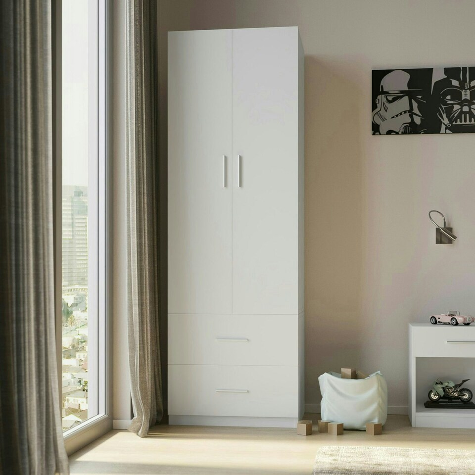 image 1 of White 2-Door 2-Drawer Wardrobe. White | Accent Colour: White