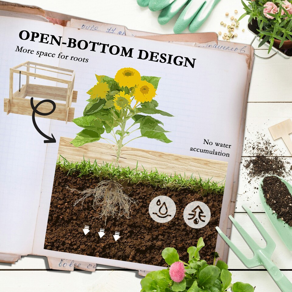 image 1 of Outsunny Outdoor Raised Garden Bed with Cold Frame Greenhouse and Openable Top