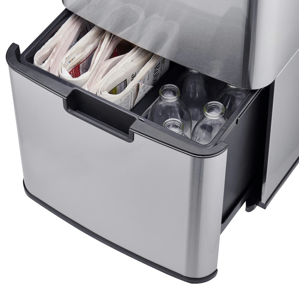 image 1 of Cooks Professonal Recycling Sensor Bin | 75L | 3 Compartments plus Food Caddy | Stainless Steel | Silver